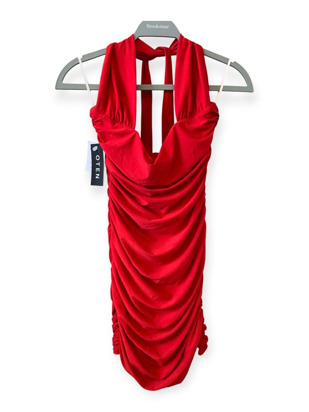 Red Halter Ruched Mini Dress - Picture 5 of 7